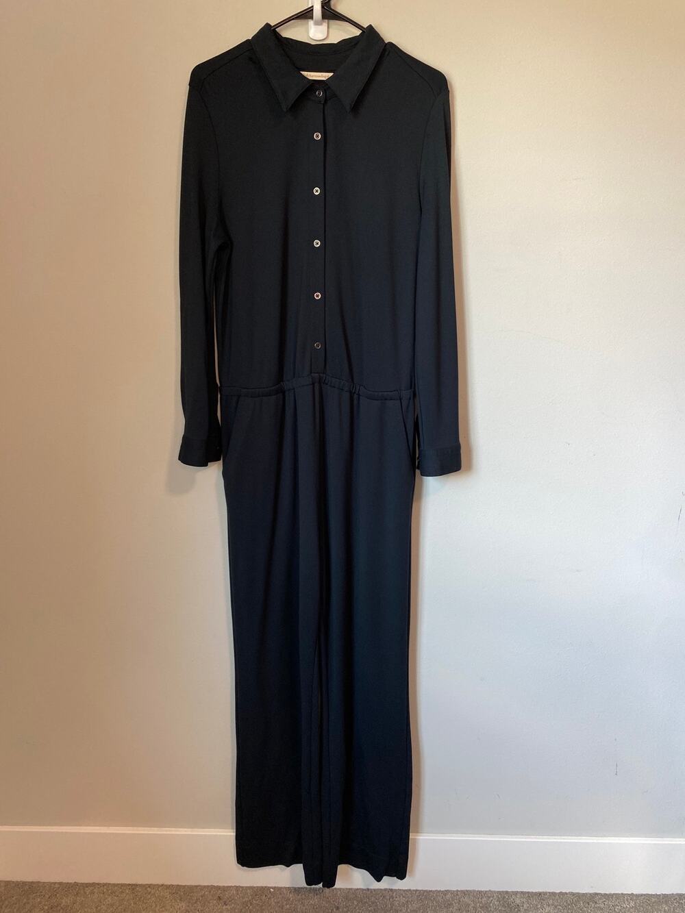 Soft Surroundings Black Long Sleeve Button Front Jumpsuit Size Large